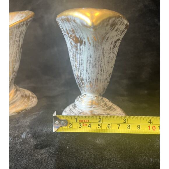 Set 2 Vintage MCM Haeger Tweed Calla Lily Candle Holder Vase 22K Gold Trim Pair - Picture 16 of 16